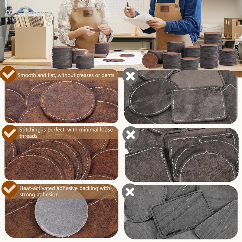 MAPRIAL 100 Pack Blank Leatherette Patches with Adhesive, Round Laser Engravable Faux Leather Patch for Hats Custom, Fabric Repair Sew, Engraving Materials, Gifts, DIY (Rustic, 2.5 x 2.5 in) - Image 3
